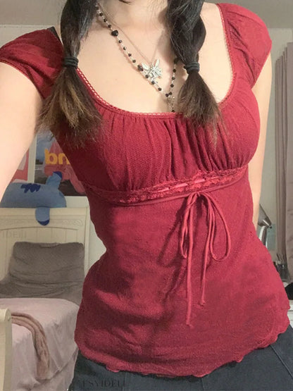 Off Shoulder Lace Top For Women 2000s Aesthetic Streetwear