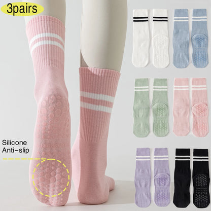 3 Pairs Women's Non Slip Yoga Socks Breathable Cotton