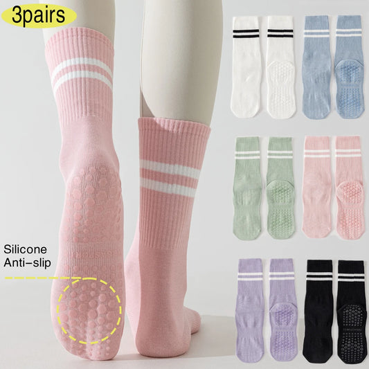 3 Pairs Women's Non Slip Yoga Socks Breathable Cotton