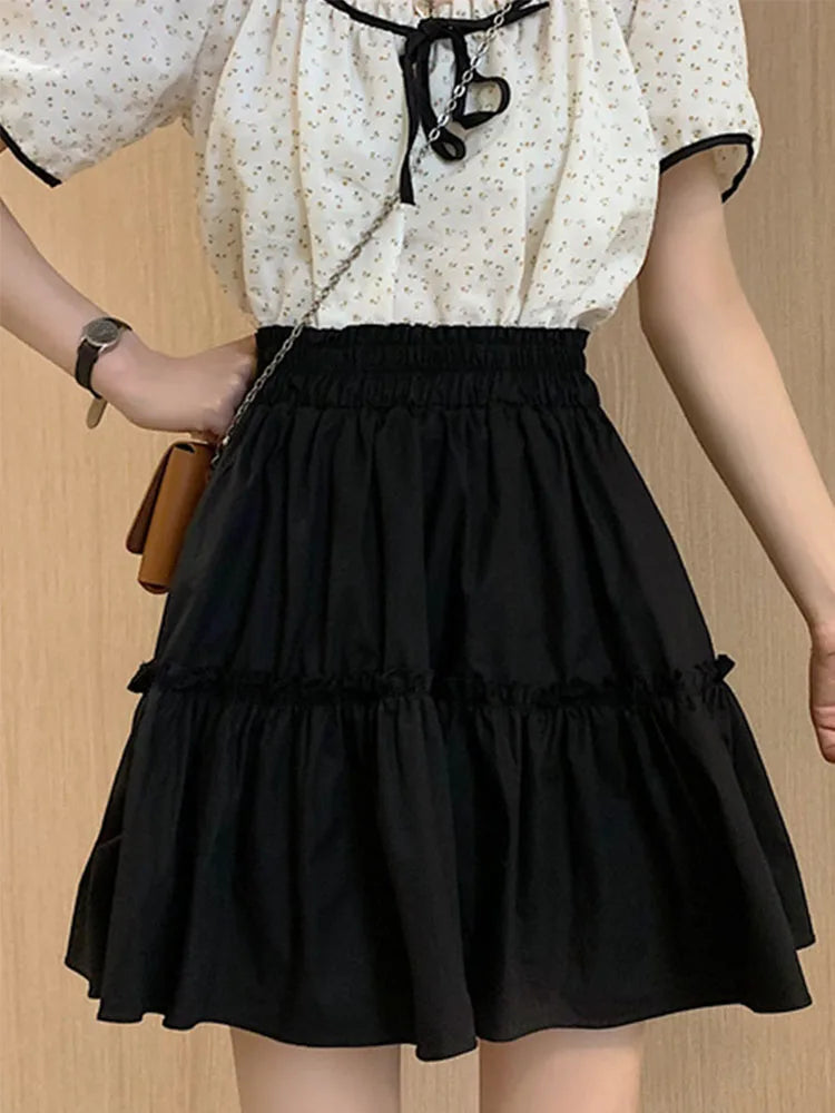 Kawaii Patchwork Fungus Mini Skirt Fairycore Preppy Style