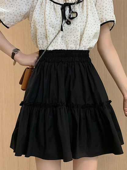 Kawaii Patchwork Fungus Mini Skirt Fairycore Preppy Style