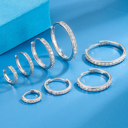 925 Sterling Silver Zircon Hoop Earrings For Women Wedding Engagement Luxury Jewelry Sizes 8 12 16 20mm