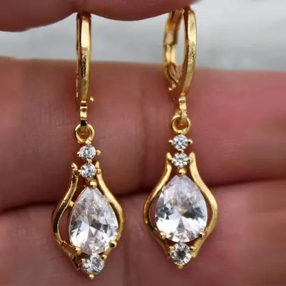 Classic Trend Earrings Gold Color Filled Zircon Dangle Jewelry C739-6