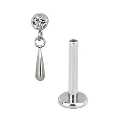 ASTM F136 Titanium Ear Piercing Pendant Chain Dangle Ear Studs with CZ Top Labret Lip Stud and Cartilage Earring Body Jewelry