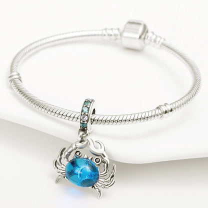 Blue Crab Charm 925 Sterling Silver Bead for 3mm Bracelets and Necklaces DIY Jewelry Gift