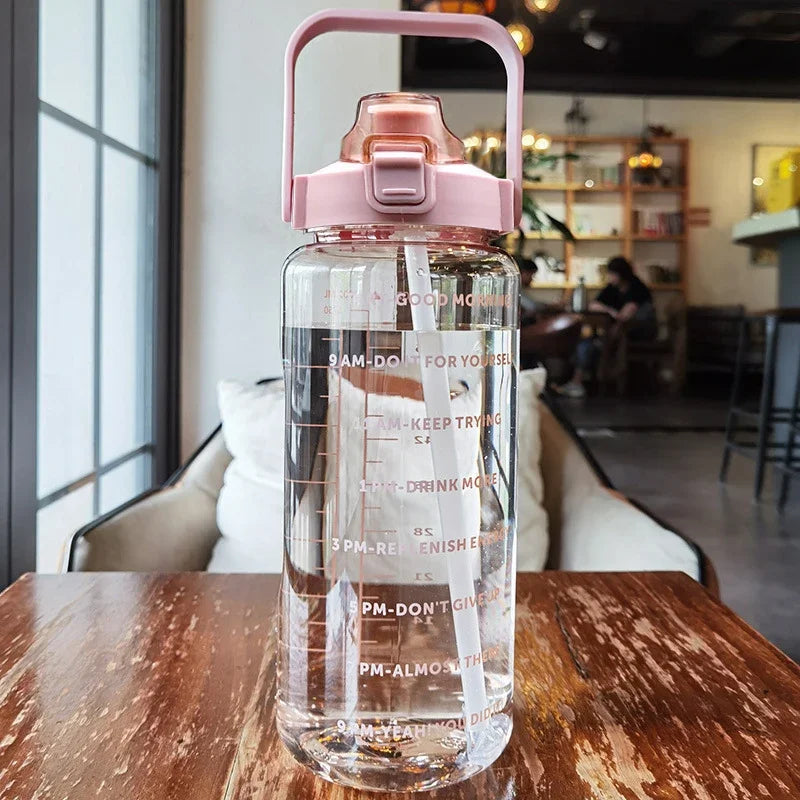 2 Liter Large Portable Water Bottle With Straw For Fitness
