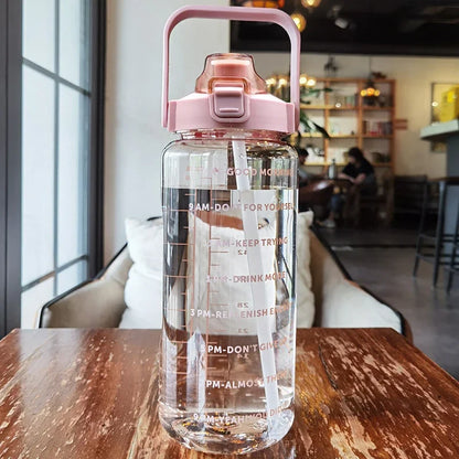 2 Liter Large Portable Water Bottle With Straw For Fitness