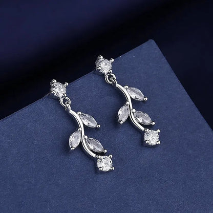 Sterling Silver CZ Crystal Plant Stud Earrings for Women and Teens