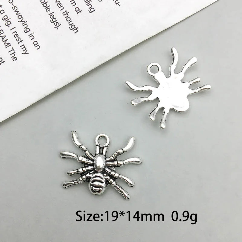 Antique Silver Spider Charms Set for DIY Halloween Jewelry Crafting