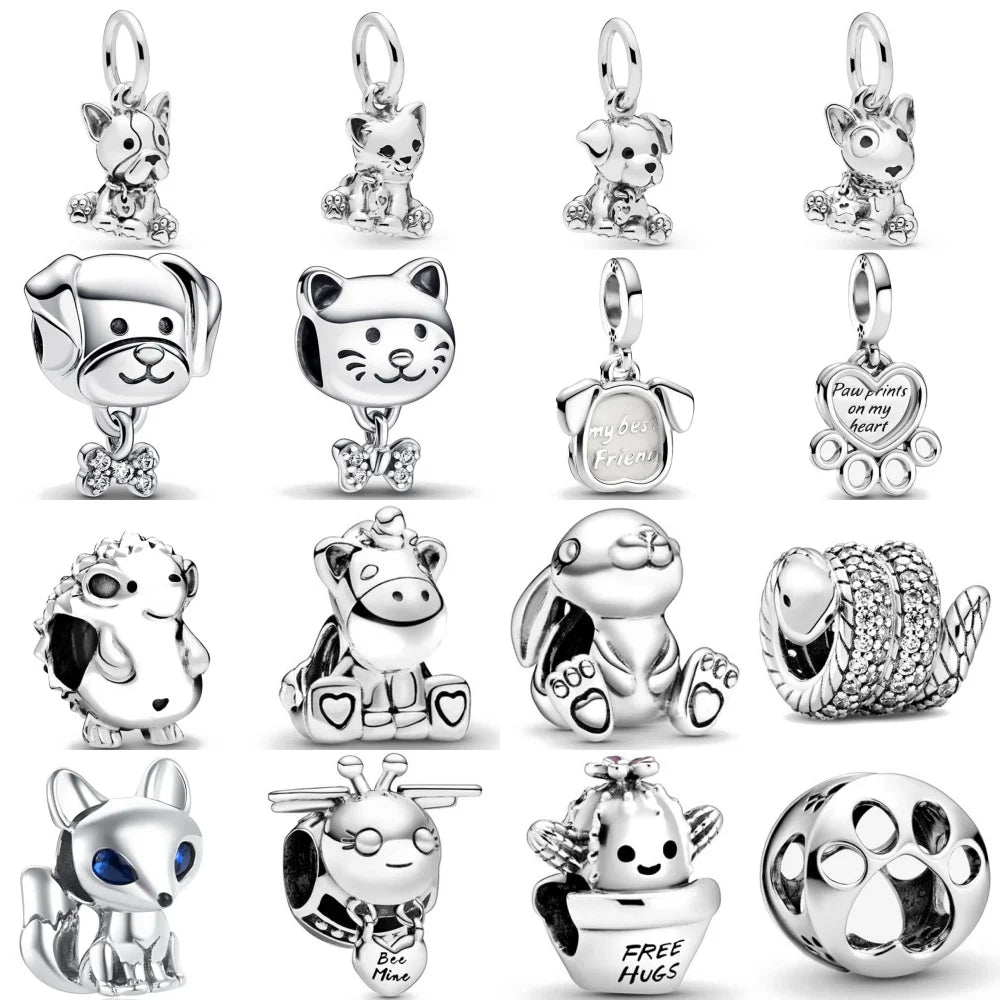 European 925 Sterling Silver Animal Series Charms Beads for Dog Cat Snake Rabbit Jewelry Fit for Bracelets and Necklaces for Women