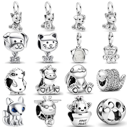 European 925 Sterling Silver Animal Series Charms Beads for Dog Cat Snake Rabbit Jewelry Fit for Bracelets and Necklaces for Women