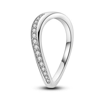 Women's Classic Geometric 925 Sterling Silver Ring with Overlapping Zircon KJR194