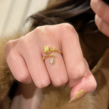 Exquisite Lily of the Valley Gold Adjustable Ring with Zircon Inlay for Women