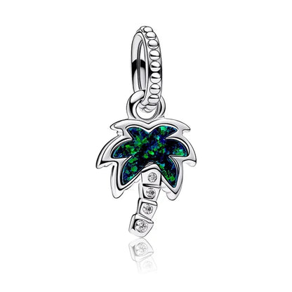 925 Sterling Silver Green Four-Leaf Clover Avocado Cactus Coconut Palm Bead Charms for DIY Bracelet and Necklace Women Gift
