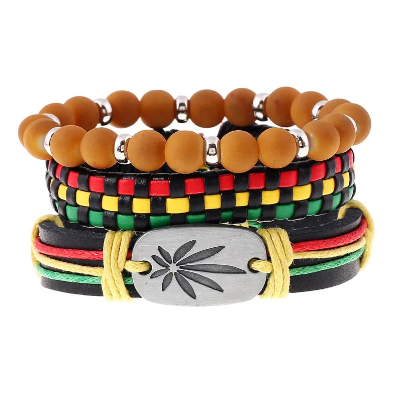 ZORCVENS Men's Handmade Braided Leather Bracelet Set - Vintage Black Punk Fashion Gift