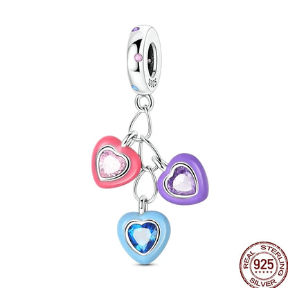 925 Sterling Silver Heart Family Charm Bead With Zircon