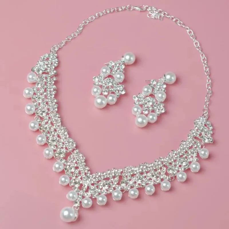 Stunning Pearl Bridal Jewelry Set - Top-Rated Tiara, Earrings & Necklace for Your Dream Wedding Silver