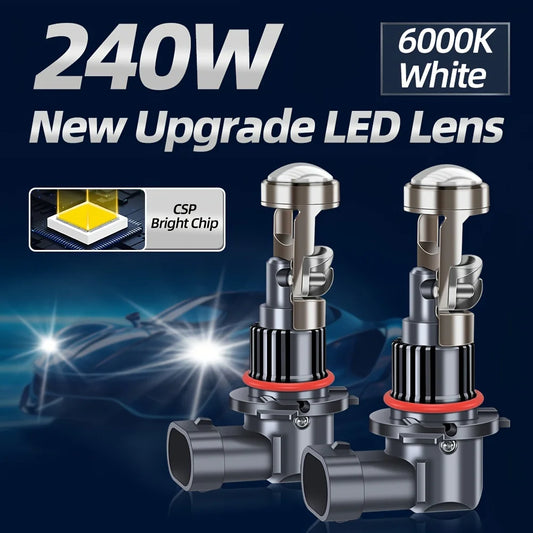 240W High Power LED Lens Bulbs 6000K CSP Bright Chip Projector Easy Install for H7 H11 9005 9006