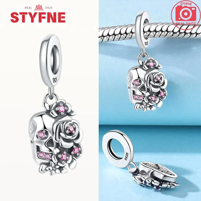 S925 Silver Luminous Zombie Skeleton Charm Bead Dangle