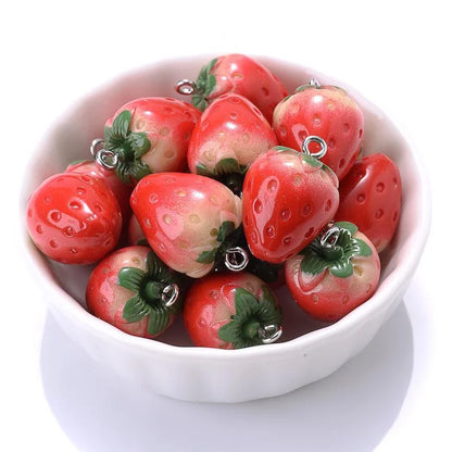 Vibrant 3D Strawberry Resin Charms Set for DIY Earring Fashion Jewelry