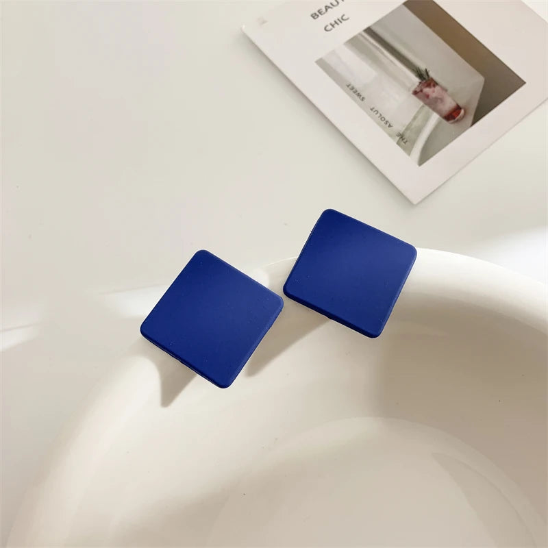 S925 Colorful Square Earrings Frosted Geometric Candy Design Acrylic Fashion Jewelry for Women