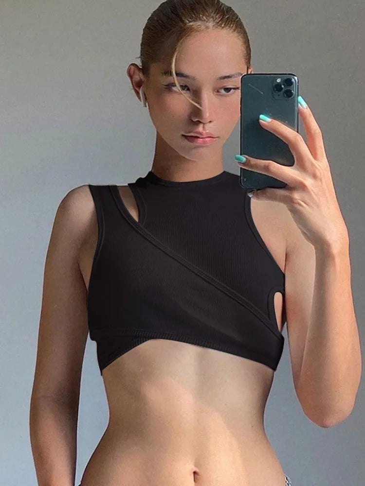 Asymmetrical Tank Top Sexy Two Piece Vest For Women Ribbed