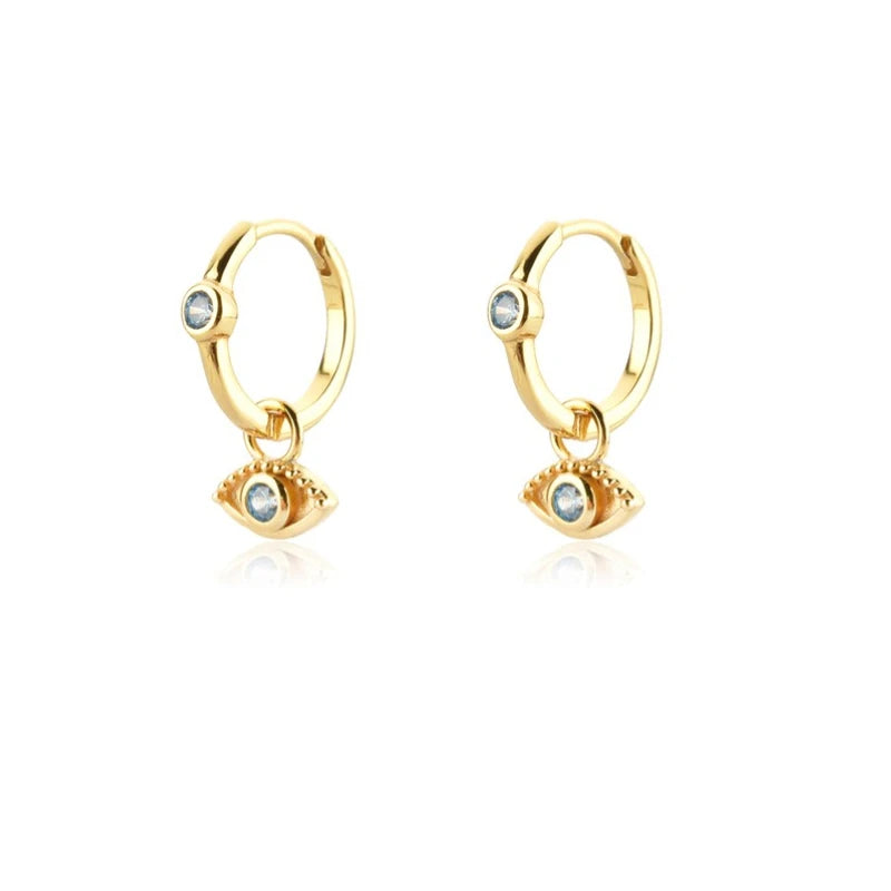 Elegant Water Lake Blue Zircon Hoop Earrings for Women Minimalist Circle Dangle Jewelry Accessories
