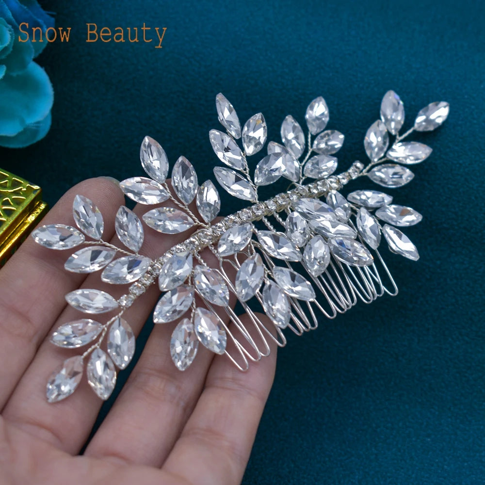 Elegant Crystal Bridal Hair Comb Silver Gold Wedding Headpiece for Women