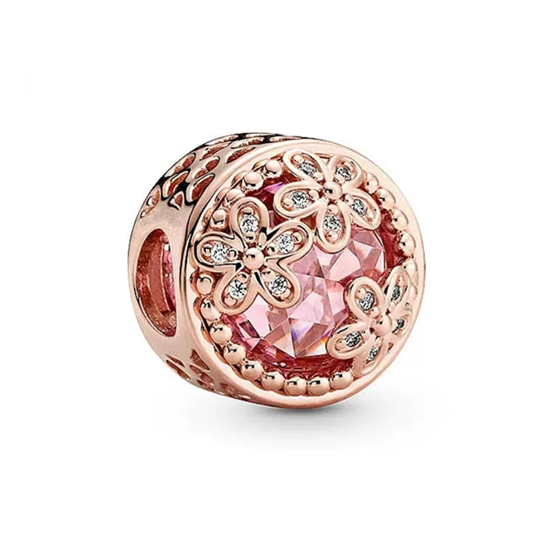 Sparkling Rose Gold Family Tree & Flower Charm Bead for European Silver Bracelet YY0343