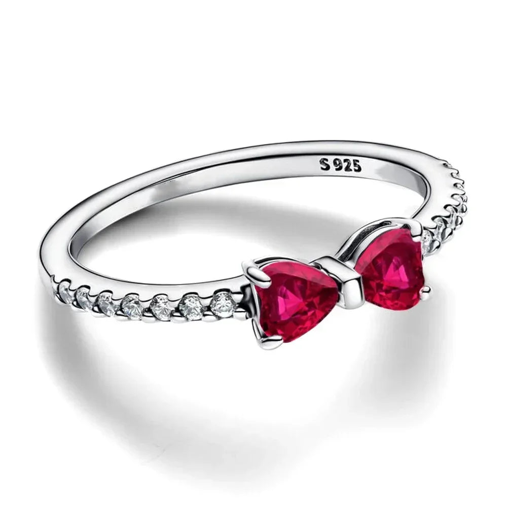 925 Silver Bow Ring for Women Elegant Zircon Anniversary Birthday Gift for Mom