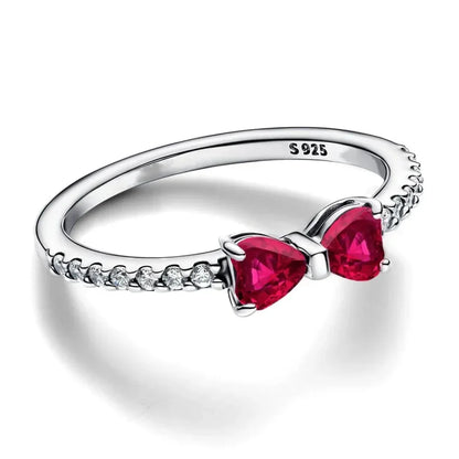 925 Silver Bow Ring for Women Elegant Zircon Anniversary Birthday Gift for Mom