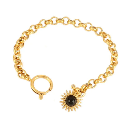 Vintage Stainless Steel Bracelet for Women with Turquoise Pendant B0445