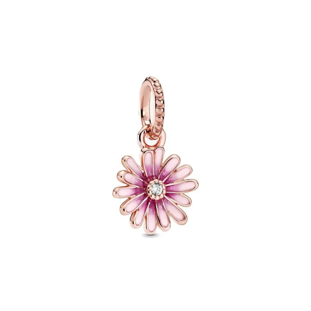 Original 925 Sterling Silver Pink Flower Balloon and Coffee Cup Charms Beads for DIY Women’s Bracelet Jewelry Gift