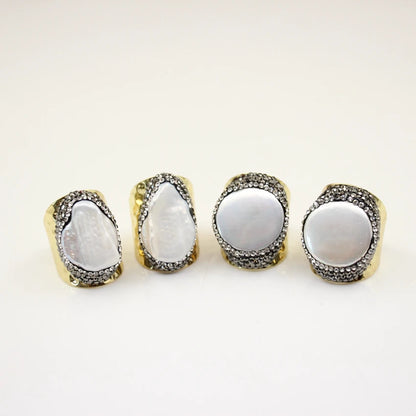 Irregular Freshwater Pearl Open Ring Adjustable Baroque Design Gold Plated Unisex Boho Jewelry Gift