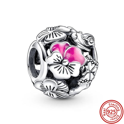Springtime 925 Silver Pink Flower Ice Cream Charm Pendant for DIY Bracelets N355
