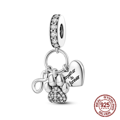 Inlaid Zircon Heart Charm Beads 925 Sterling Silver Dangle for Bracelets SMC2571