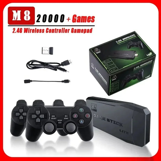 M8 Retro Game Console Over 20000 Games 64GB Storage Two Wireless Controllers 2.4G Stick 4K HD PS1 GBA Emulation Kids Christmas Gift
