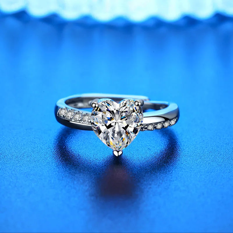 Elegant 925 Sterling Silver Heart Zircon Adjustable Ring for Women