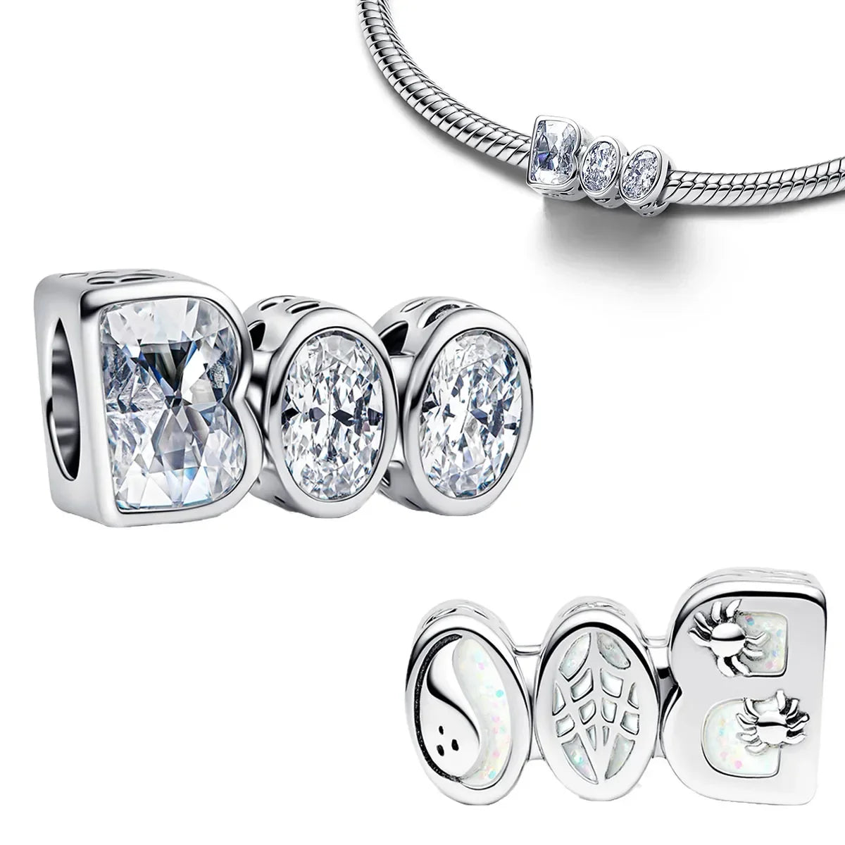925 Sterling Silver Golden Geometry Charm Set with Heart Star Zircon Beads for DIY Womens Jewelry Gift