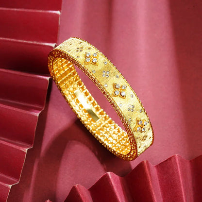 Exquisite 24K Pure Gold Women's Lucky Grass Palace Style Bracelet