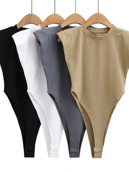 Women's Padded Shoulder Bodysuit Sleeveless Black Slim Fit