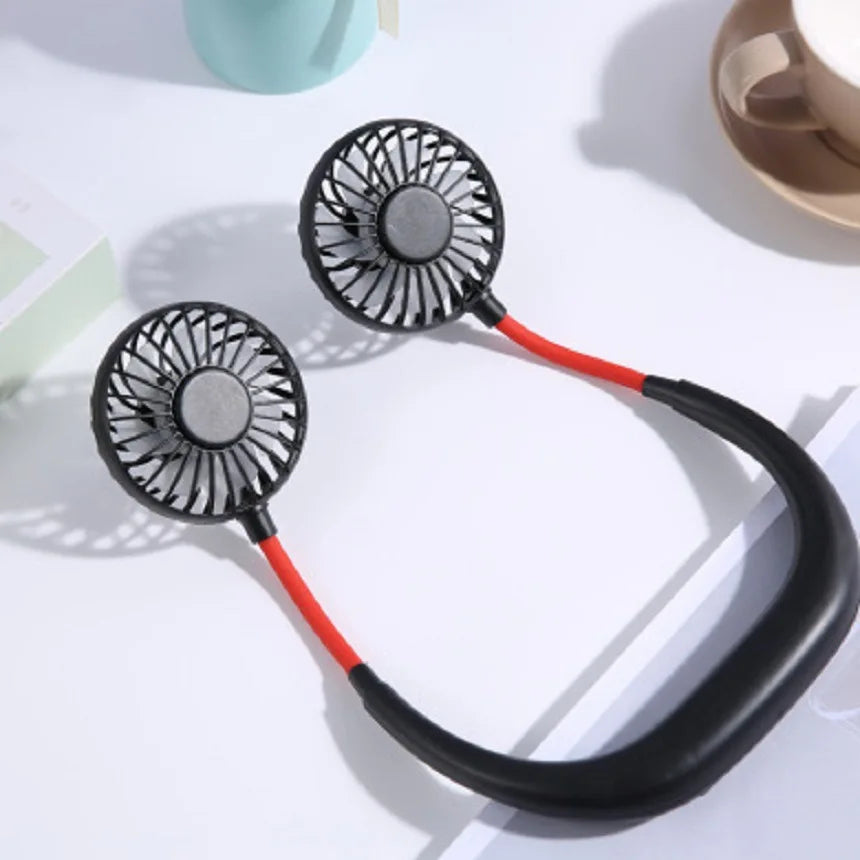 USB Portable Fan Cold Fan Hands Free Neck Fan 3-Speed Adjustable Mini Sports Fan Home Office black no light