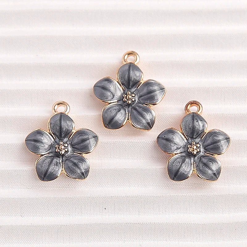 Charming Enamel Flower Pendants Set for DIY Jewelry Making 10pcs