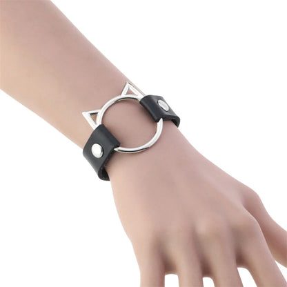 Gothic Punk Cat Heart Leather Bracelet For Women And Men