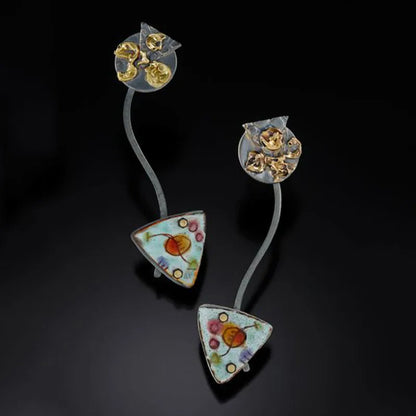 Asymmetric Bronze Red Blue Stone Drop Earrings for Women - Ethnic Statement Jewelry Gift