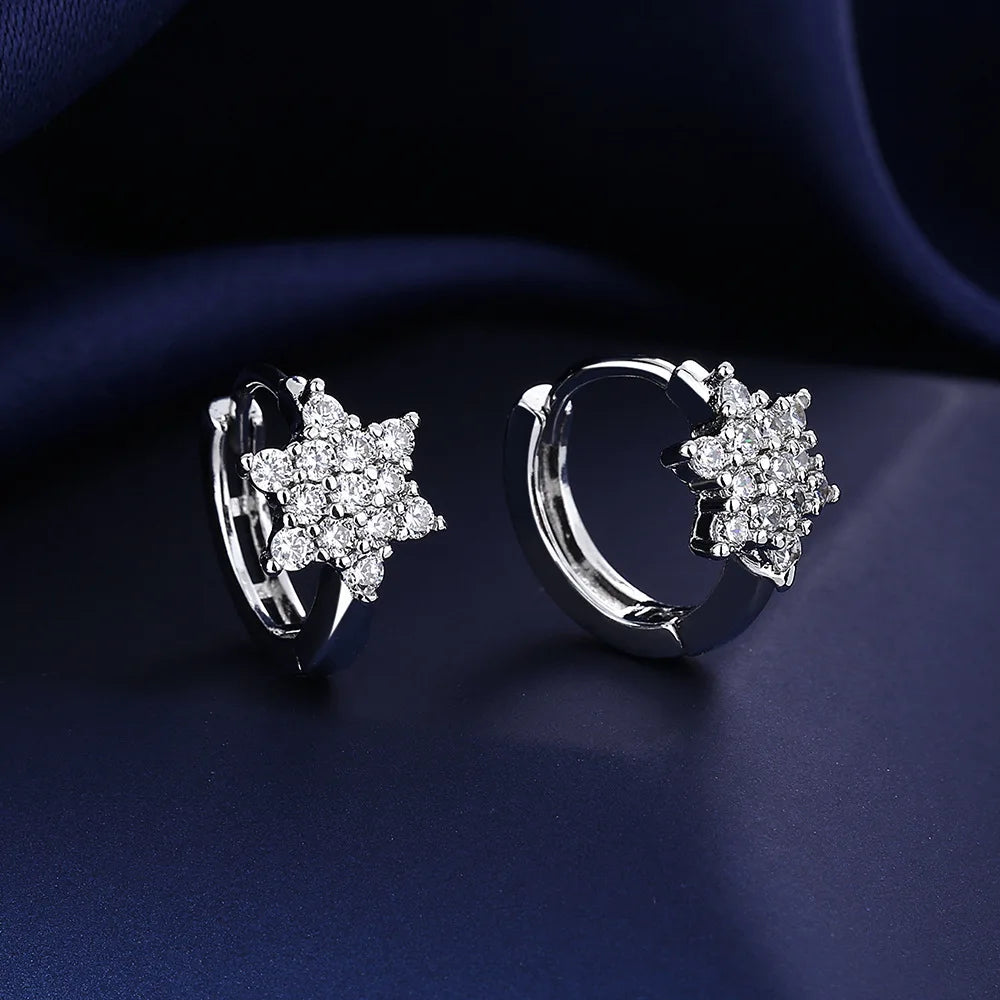 Sterling Silver CZ Crystal Plant Stud Earrings for Women and Teens