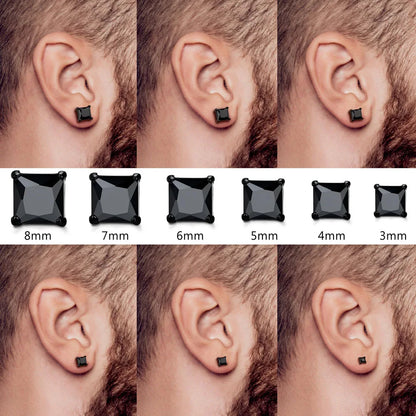Hypoallergenic 316L Stainless Steel Square Round CZ Stud Earrings Set for Sensitive Ears Unisex 3-8MM