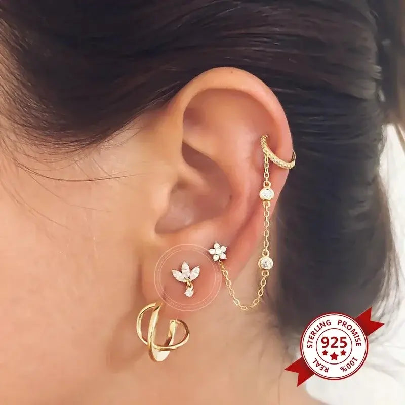 925 Sterling Silver Tiny Stud Earrings Colorful Crystal Luxury Jewelry