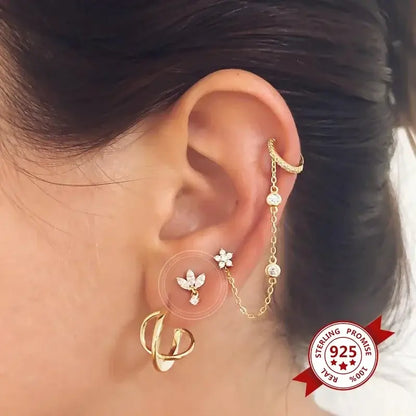 925 Sterling Silver Tiny Stud Earrings Colorful Crystal Luxury Jewelry