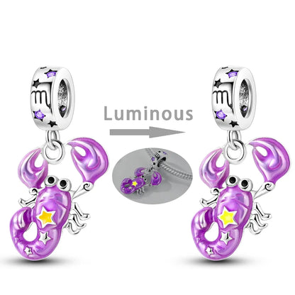 Zodiac Glow In Dark 925 Sterling Silver Charm Beads